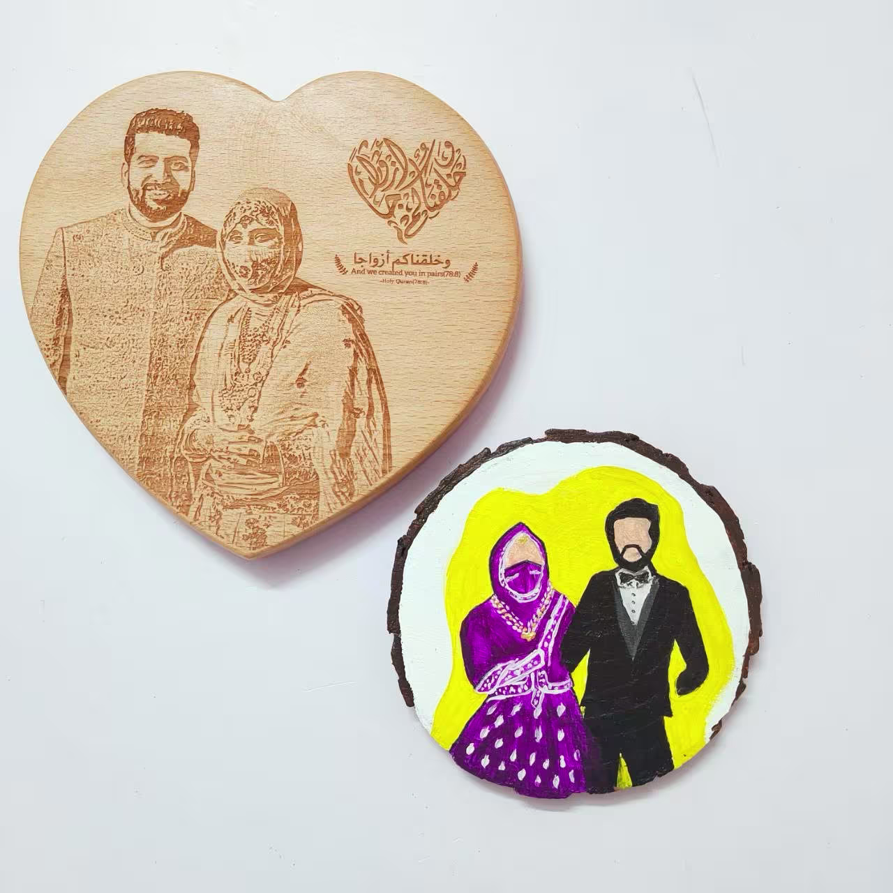 Wood Engraved Pic & Hand painted Coaster